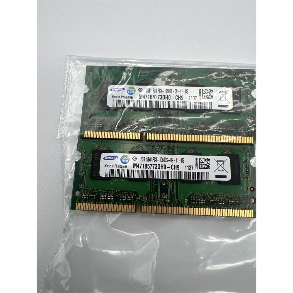 Samsung 2‎ x 2GB (4GB) Laptop RAM Memory 1Rx8 PC3-10600S M471B5773DH0-CH9 1137